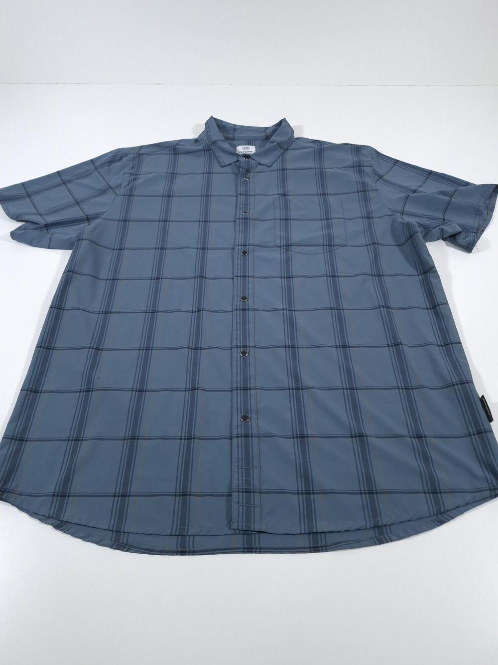 Flylow Mens 2XL Pearl Snap Short Sleeve Button Down Plaid Shirt Blue